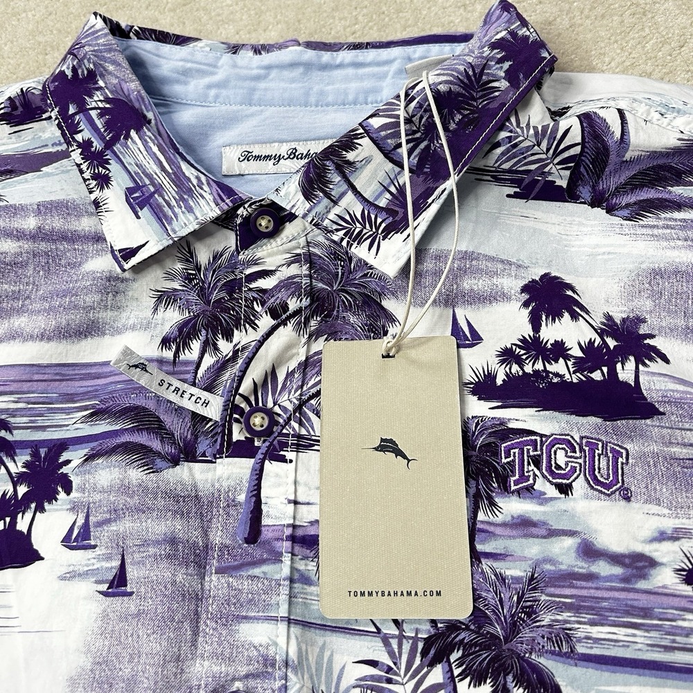 Tommy Bahama Hawaiian Shirt Men's 3XL Horned Frogs Button Up Stretch